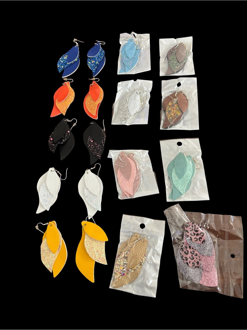 Handmade Multi-Color Faux Leather Leaf Drop Earrings - Set of Styles